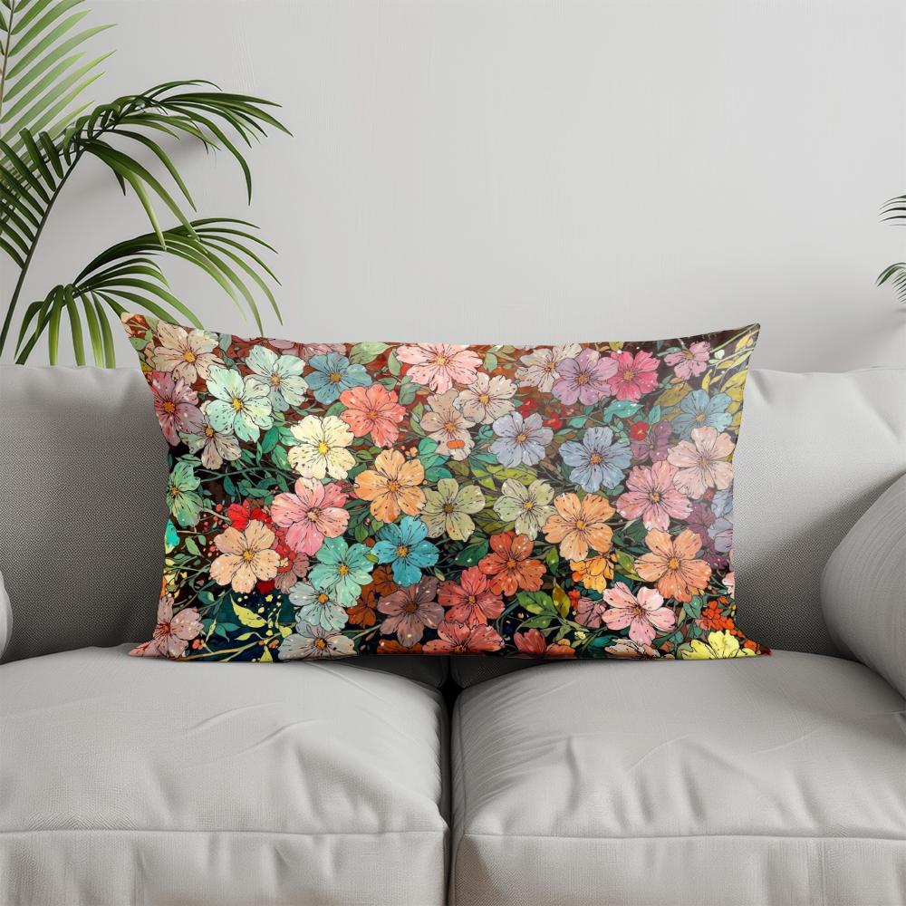 Home Decor Colorful Floral Pattern Pillowcases Suitable For Sofa Bedroom Car Pillow Cover Cushion Rectangular Back Cushion