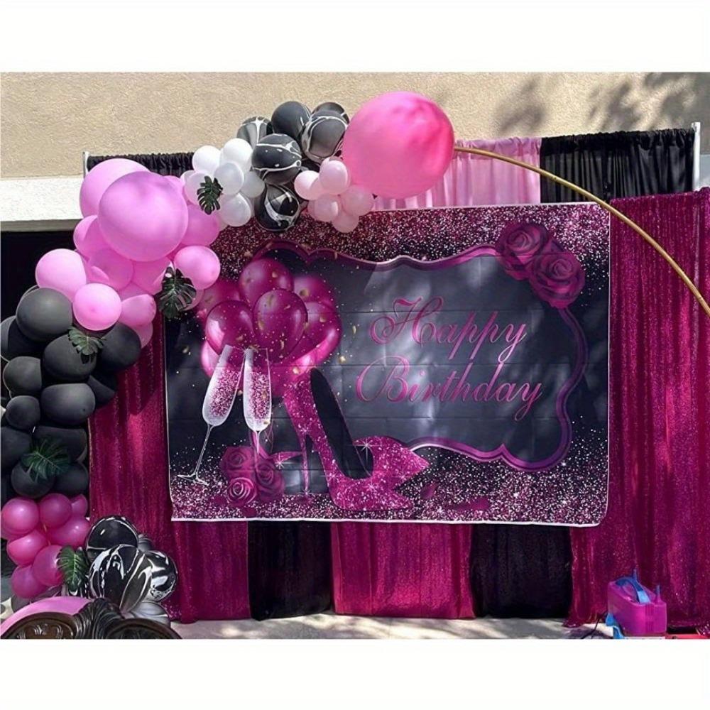 Hot Pink Female Birthday Background Pink Heels Champagne Balloons Rose Birthday Party Decorations