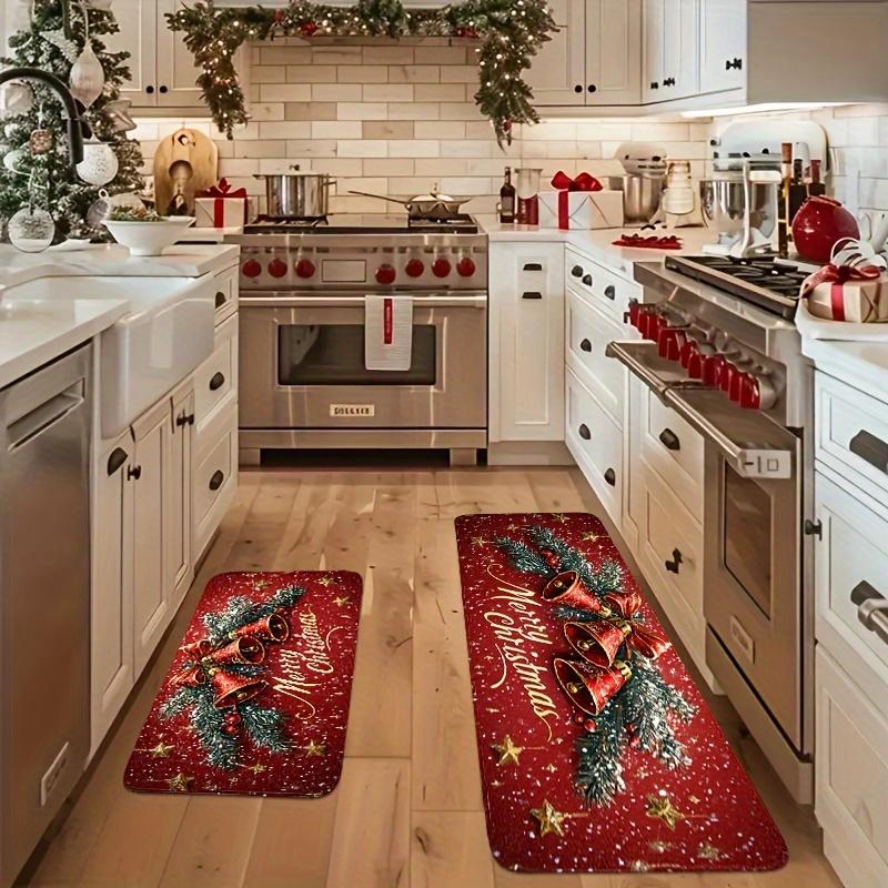 1Pcs Anti Fatigue Kitchen Rugs Christmas Bells Waterproof Non-Slip Thick Cushioned Kitchen Mat Heavy Duty Comfort Standing Mat for Kitchen