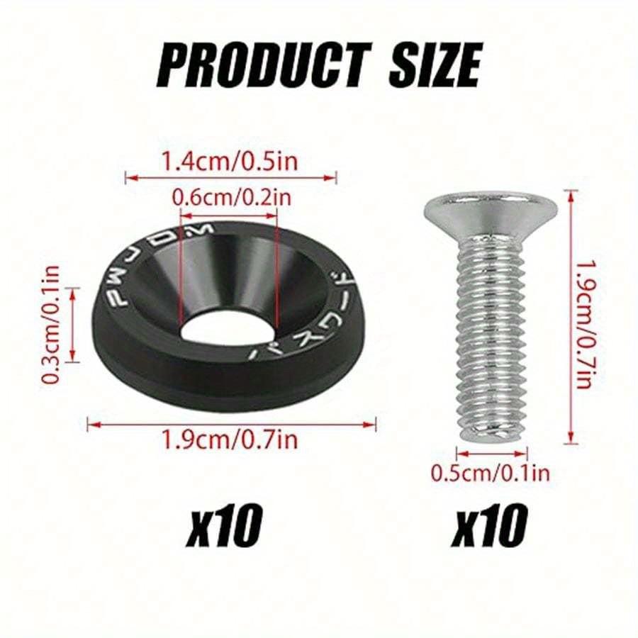 10Pcs Engine Bay Dress Up Bolts M6 Aluminum Fasteners Screws Kit Aluminum Bumper Fenders Washer with Bolts Engine Bay Dress Up Fastener Kit