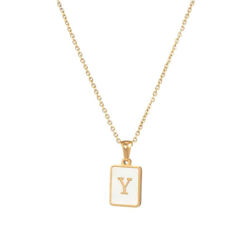 E.B.belle Minimalist Mother of Pearl Shell Stainless Steel Tarnish Free Initial Necklace Gold Plated Letter Necklace for Women