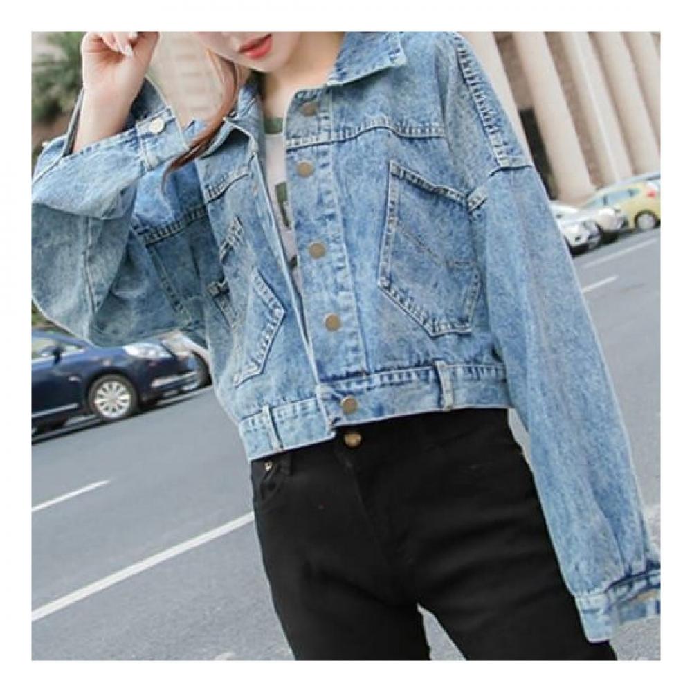 Navava Nc105 Retro Button Point Denim Crop Jacket