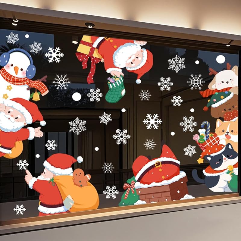 Christmas Tree Window Clings Stickers for Glass, Extra Large Golden Xmas Windows Static Stickers, DIY Wall Window Door Mural Showcase Decal Sticker