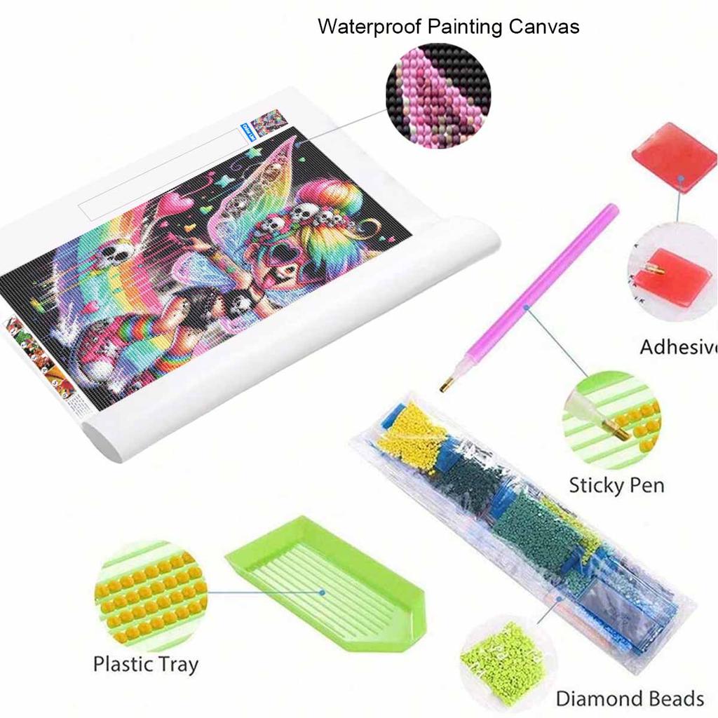 5D Diamond Painting Kit Colorful Rainbow Fairy with Hearts Pattern DIY Rhinestone Art Canvas Relaxing Home Wall Decoration
