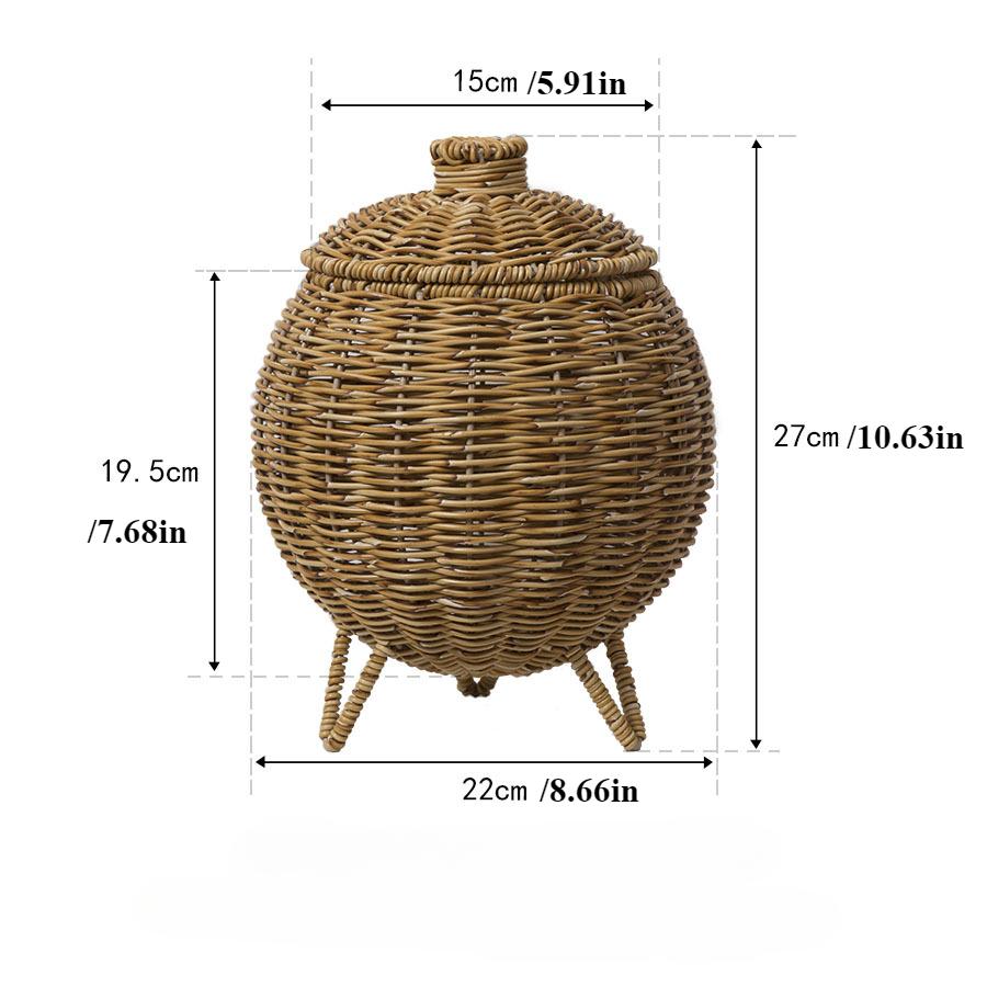 Handgeweven ovale pompoenmand met deksel - Veelzijdige opbergruimte voor planten, bloemen en bureauaccessoires