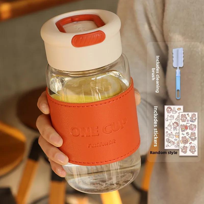Portable High Aesthetic Glass Cup Heat Resistant Tea Brewing Cup Simple Design Student Water Bottle for Men And Women