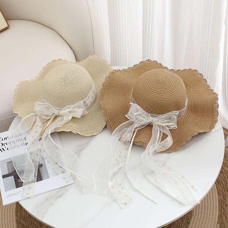 Lace bow straw hat big brim sun hat seaside vacation sun protection beach hat straw French hat
