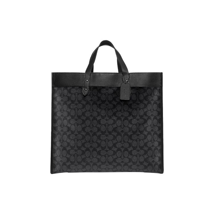 

Coach Field Tote Bag, Signature Canvas with Black Pebbled Leather Trim Large Shoulder Bag, Casual Daily Business Travel Commute C7674-JICHR Basic Set (Bag+Dust Bag)