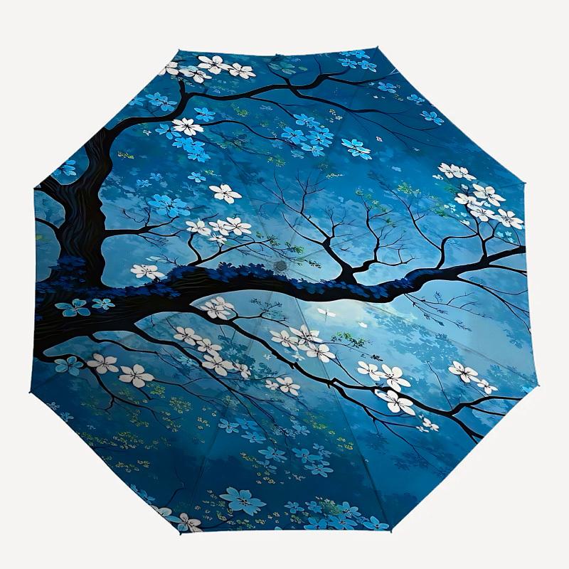 1pc tree blossoms umbrella with 8 iron ribs and a plastic handle, automatic opening and closing, and daily use.1089