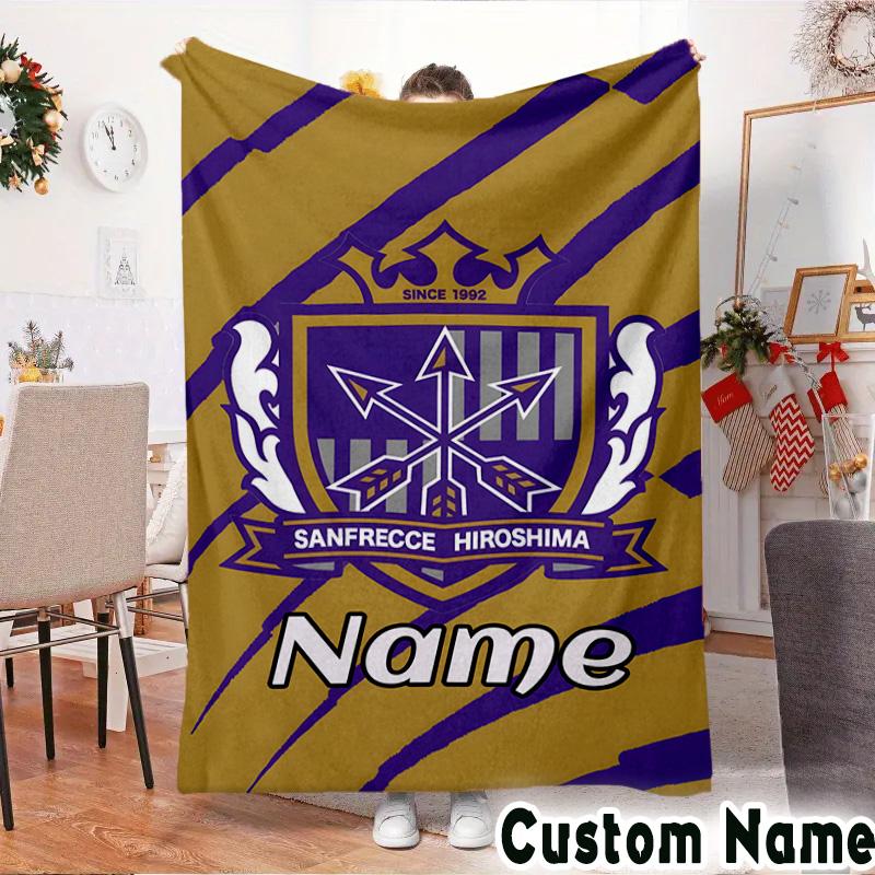 Custom Name Sanfrecce Crest Throws Blanket Flannel Blankets for Couch Bed Gifts for Men Women Picnic blanket Christmas fan gifts