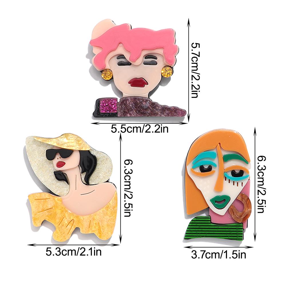 Cute Abstract Lady Acrylic Brooches Pins for Women Personalized Funny Cartoon Girls Figure Resin Badge Jewelry Accessories Gifts