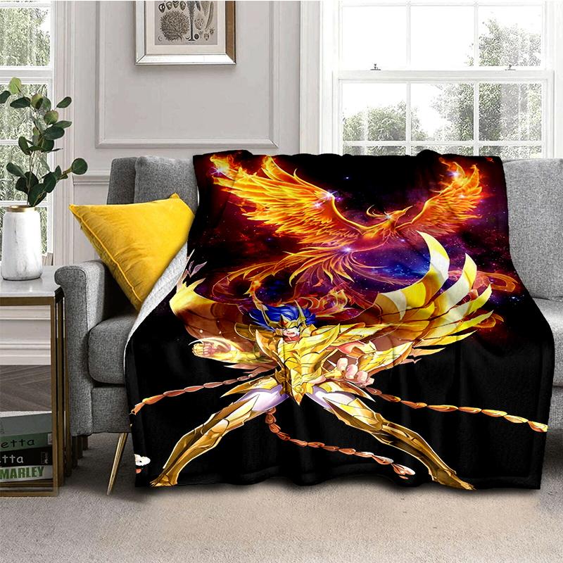 Cartoon Anime Saint-Seiya Glod Throws Blanket Kids Super Soft Blankt for Sofa Travel Couch Picnic Flannel Blanket Birthday Gift
