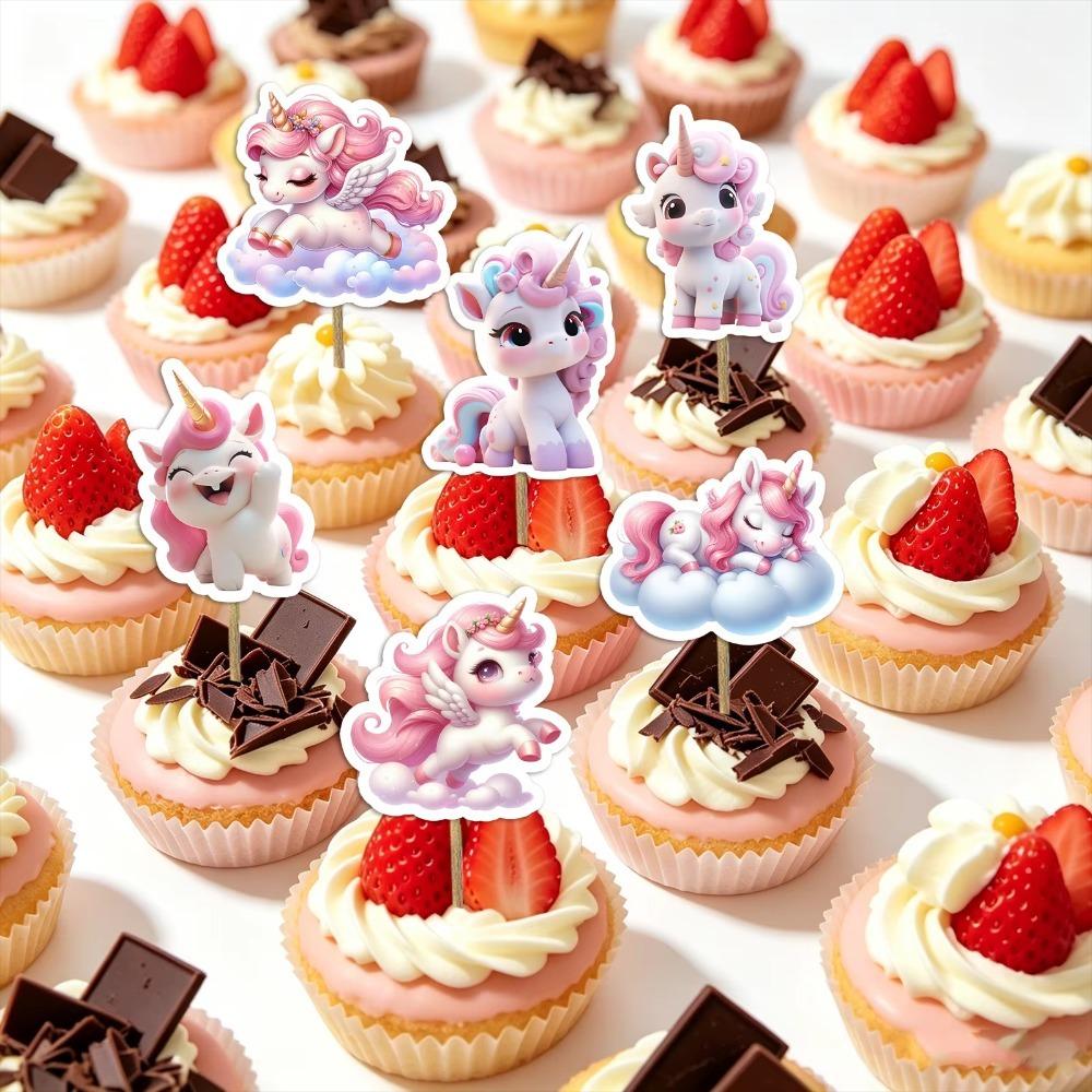Cute pink unicorn cupcake toppers,cartoon cake picks, perfect for girls' birthday party decorations and kids' dessert decoration
