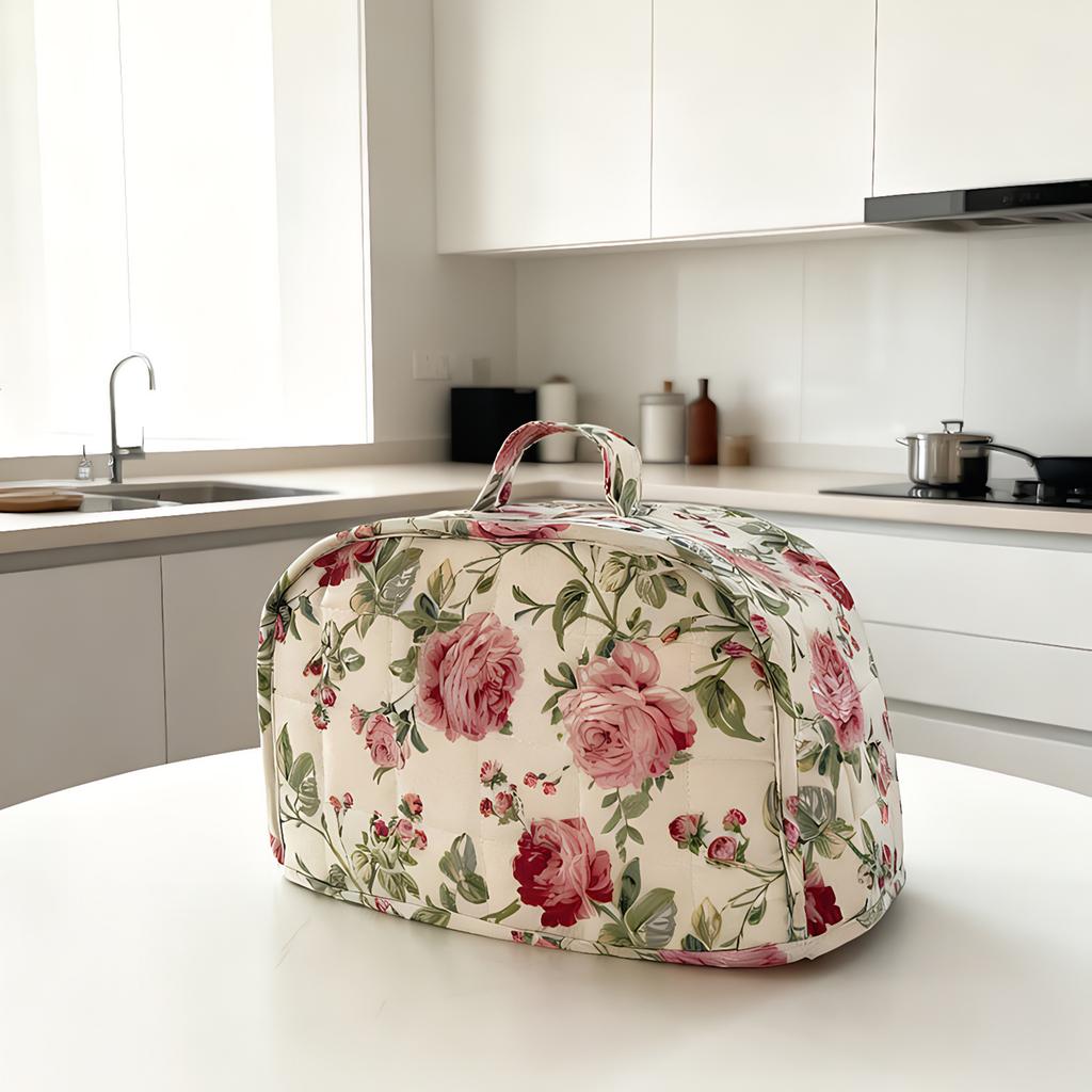 Floral Printed Toaster Cover with Handle Quilted Bread Machine Cover Multifunctional Appliance Protective Bag for Home Kitchen
