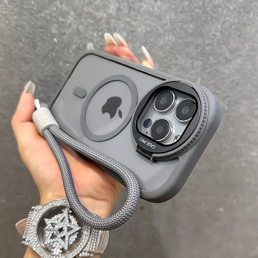 Wrist Strap Magnetic Lens Holder Acrylic Clear Phone Case for IPhone 16 15 Plus 14 13 12 11 Pro Max Shockproof Soft Edge Cover
