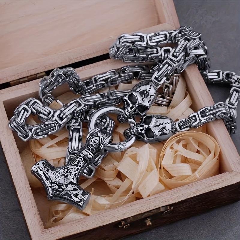 [Punk Skull Necklace] 1pc Punk Skull Hammer Pendant Necklace | Viking Style Men's Street Party Fashion Gift Accessory