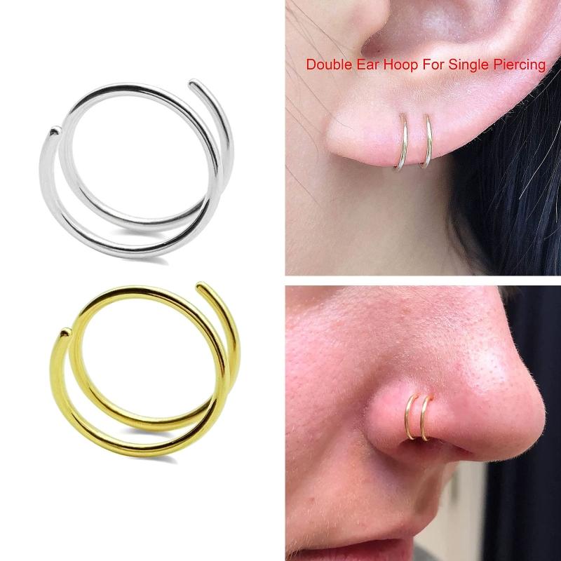 4Pieces Nose Rings Hoops Surgical Steel Double Spiral Nose Ring Left or Right Single Pierced Nose Piercing for Women Men