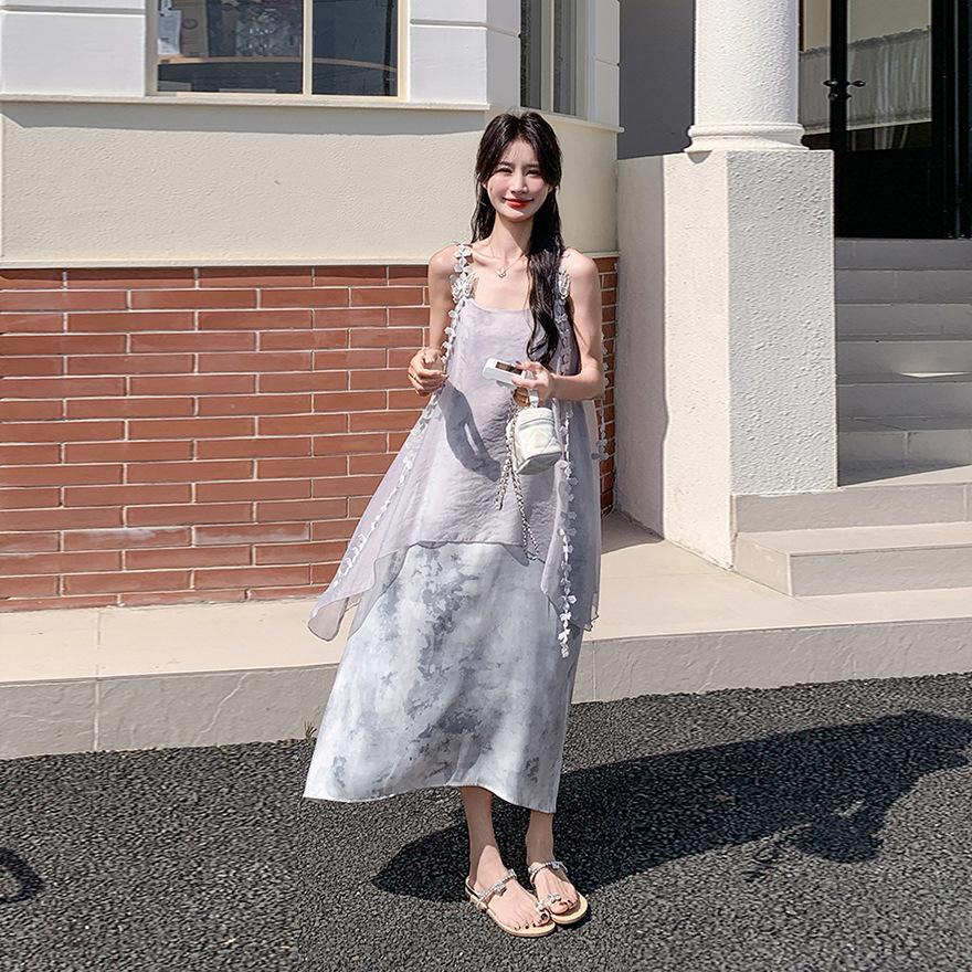 

Темпераментное шифоновое платье-сарафан с принтом тай-дай, женское летнее новое платье из двух частей для отдыха на море XL