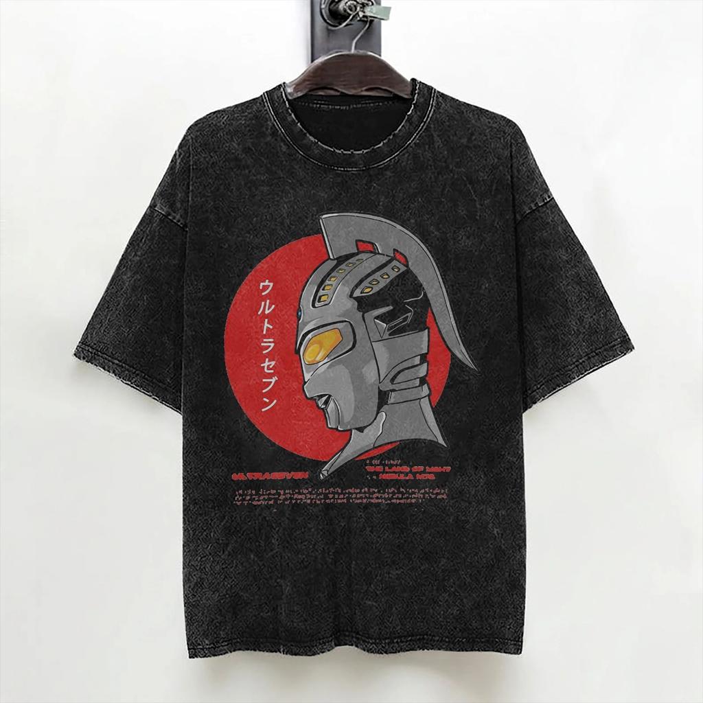 Ultraman Zero Chibi Style Kawaii Washed T Shirt Streetwear HipHop Vintage TShirts Tee Shirt for Men Women Short Sleeve Harajuku
