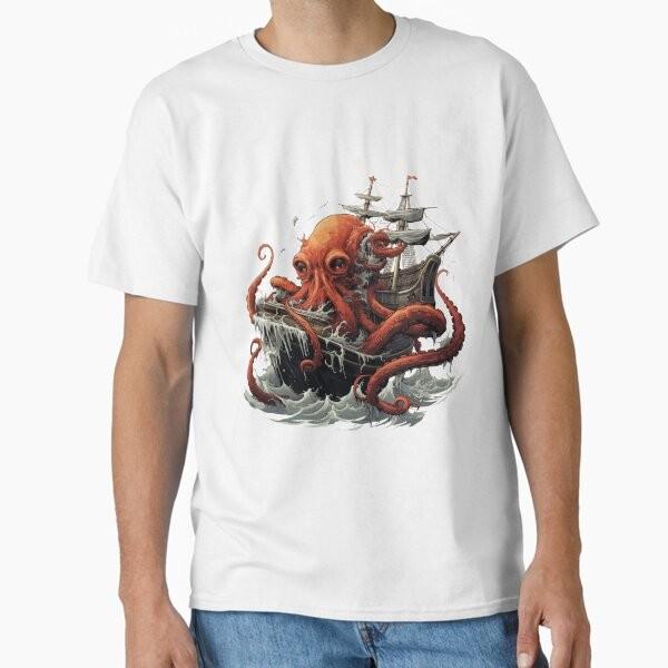 An Octopus Pulls A Ship Into The Depths Classic Made In Usaaus Tshirt S2xl