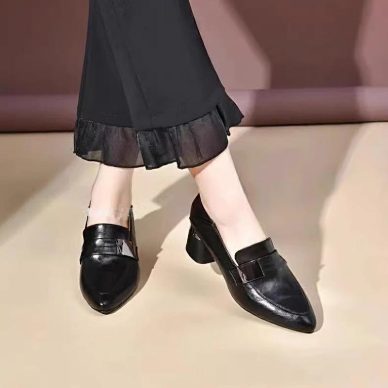Temperament versatile women's small leather shoes single shoes women's new spring thick heel with skirt shallow mouth women's shoes