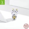 Lucky Niu Niu S925 Silberperlen, Vergoldet mit echtem Gold, Verspieltes Kälbchen, Glücksbringerperlen für das neue Jahr Scc1709