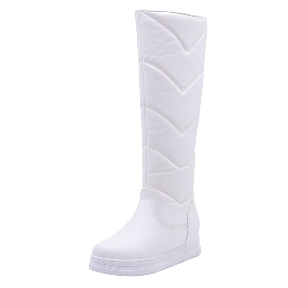 

Мода 2025 Зимние Женские Теплые Сапоги до Колена на Платформе с Увеличением Высоты Женские Зимние Сапоги из ПУ Кожи Слипоны Круглый Носок Женские Сапоги 41 белый