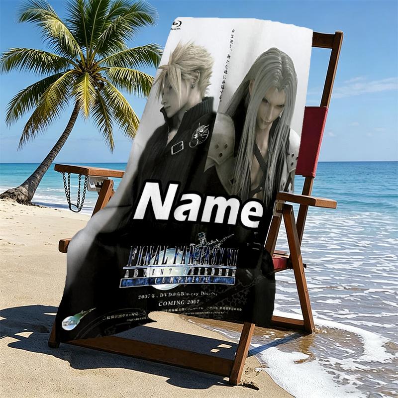 Custom Name Personalized Final Fantasy Print Beach Towel, for Trip Camping Beach Party Home Decor, Birthday Gift for Family & Friends