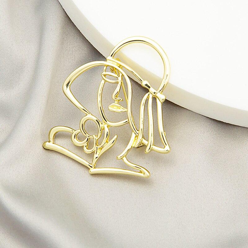 Blucome Vintage Beauty Avatar Shape Brooch Women's Brooch for Coat Suit Hijab Laple Pins Christmas Gift