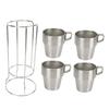 4PCS Camping Double Layer Cups Stainless Steel Food Grade Plastic Spraying Stackable Coffee Cup for Picnic Silver