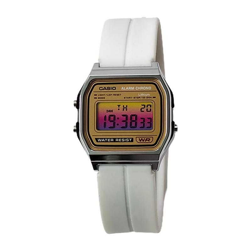 Casio Customized Watch Modified Series Life Waterproof F-91W-3 Modified-tunneling Aurora Quartz Silicone F-91W-BaiSeBiaoDaiHuangFenJianBianBiaoJing