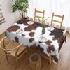 Brown White Cow Print Tablecloth, Western Highlands Rustic Farmhouse Spotted Animal Theme Washable Table Cover for Kitchen