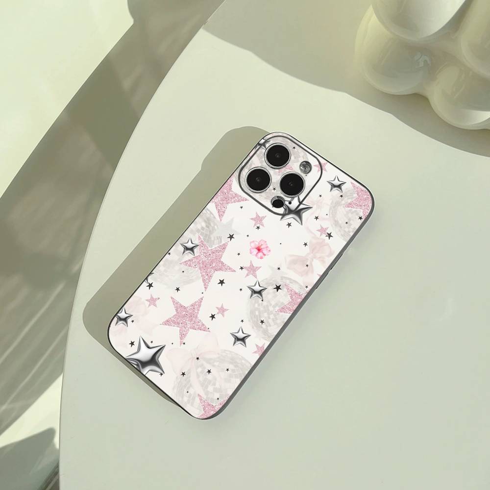 C-Colorful Star Phone Case For iPhone 17,16,15,14,13,12,11 Pro Max, Lightweight and practical Soft Black Cover