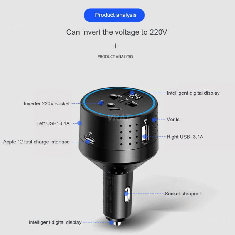 Inverters Car Charger 12/24V To 110/220V PD Type-C QC3.0 USB Socket Car Charging Adapter Car Power Converter Car Accessories