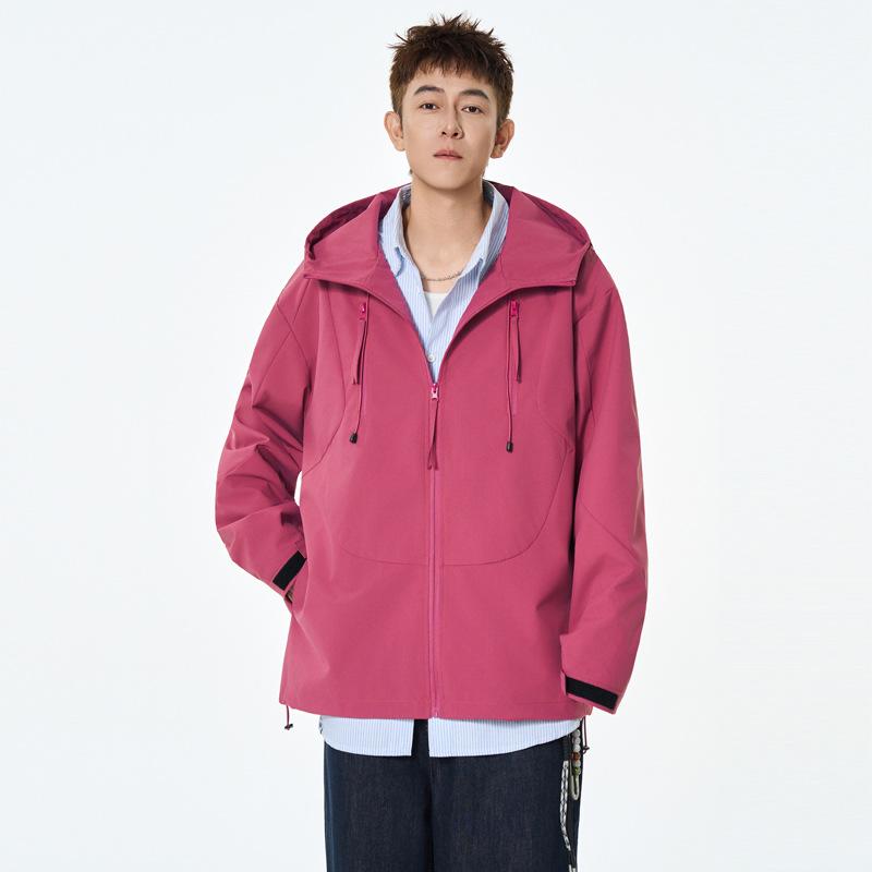 New Men's Windbreaker Jacket Hooded Autumn and Winter Loose Leisure Sports Solid Color Couple
