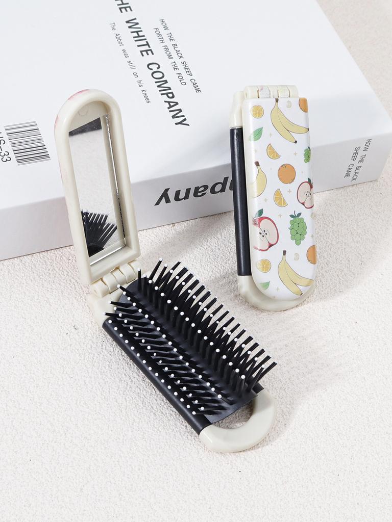 1 Piece of Compact Air Cushion Comb with Multiple Fruit Patterns and Mirror - Foldable and Portable Design