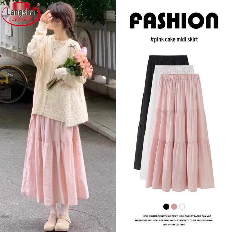 LANGSHA Women's High-Waist Pleated A-Line Long Skirt