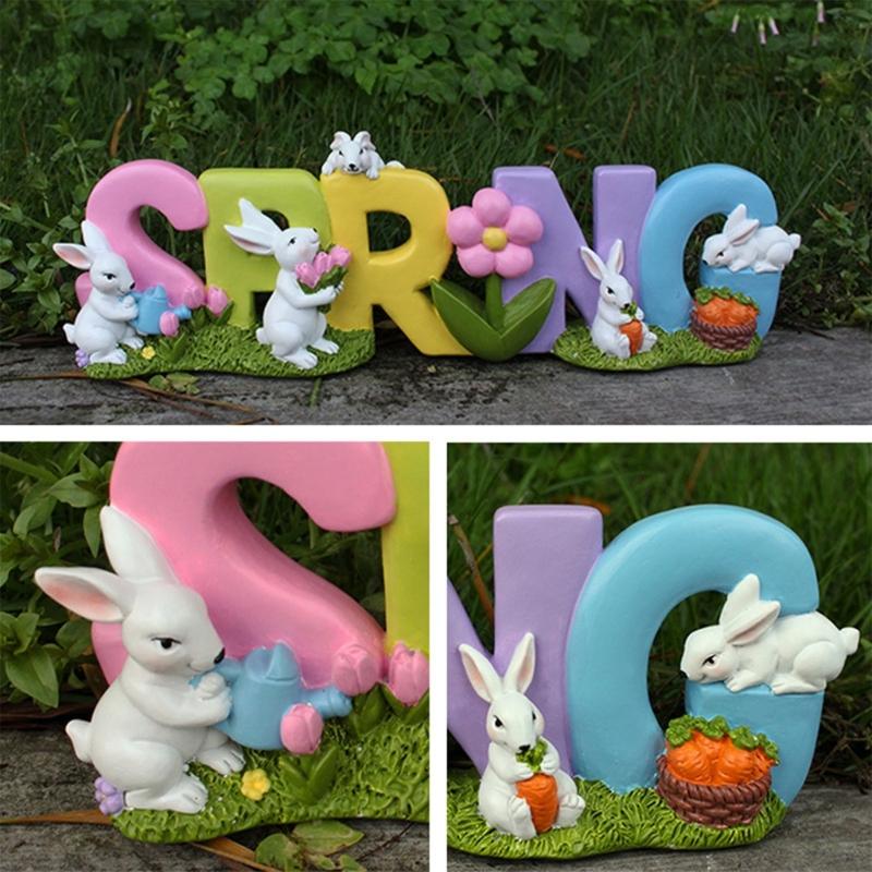 Easter Spring Rabbit Statue Table Decoration Tabletop Figurine for Home Party