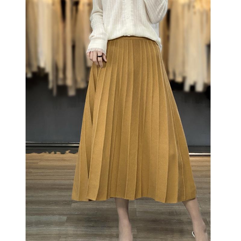 

Поношенная шерсть Большая юбка Плиссированная юбка Вязаная юбка Весна и осень Свободная юбка-зонт Универсальный стройнящий вид M