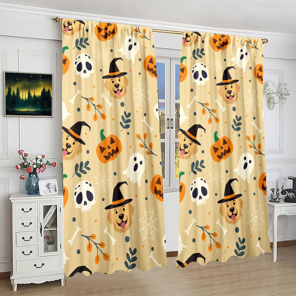 Zwei Stück - Halloween - Bedruckter Vorhang - Polyestermaterial - geeignet für Schlafzimmer, Wohnbereich, Arbeitszimmer privater Vorhang