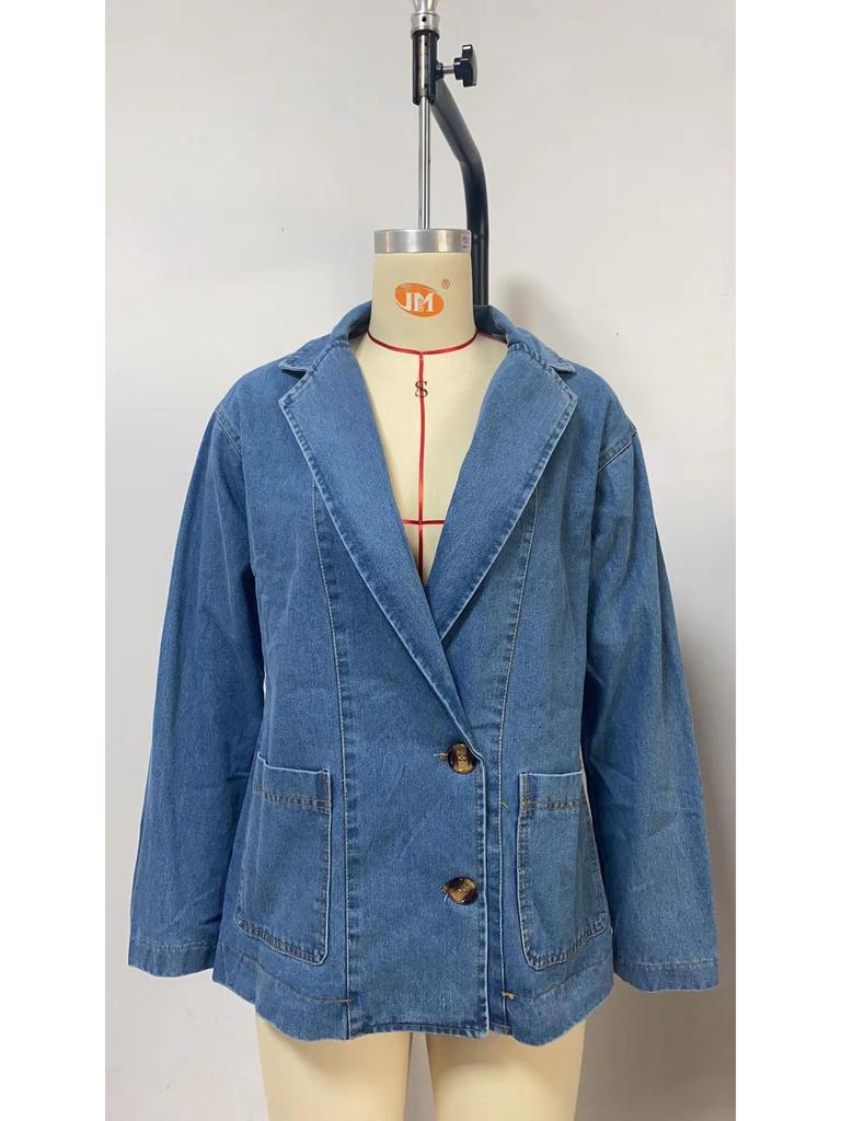 2023 European & American Washed Blue Denim Women's Casual Suit Jacket