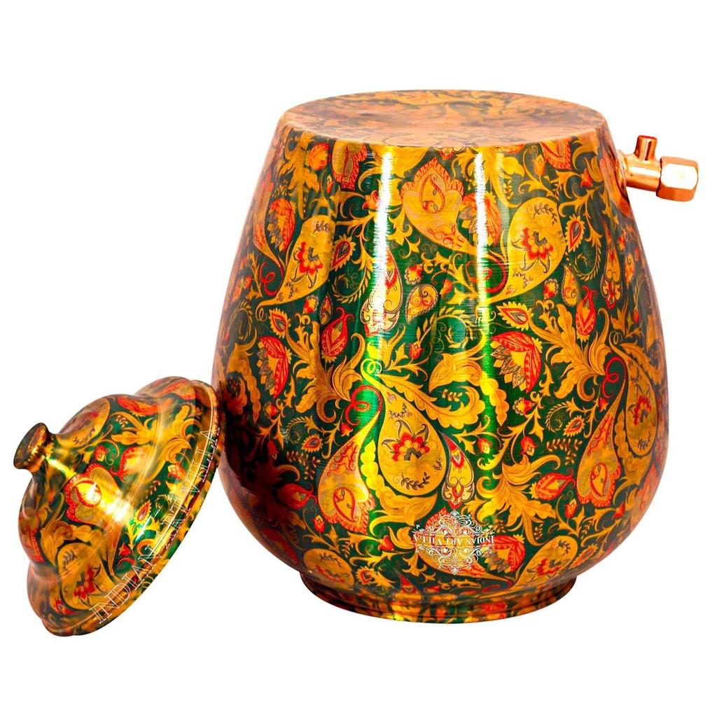 Printed Design Copper Water Dispenser Pot Matka, Stoarage, Home Garden, 10 LTR,