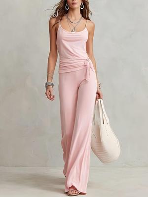 Solid Color Casual Sling Set with High-Waisted Wide-Leg Pants Sportswear 2026