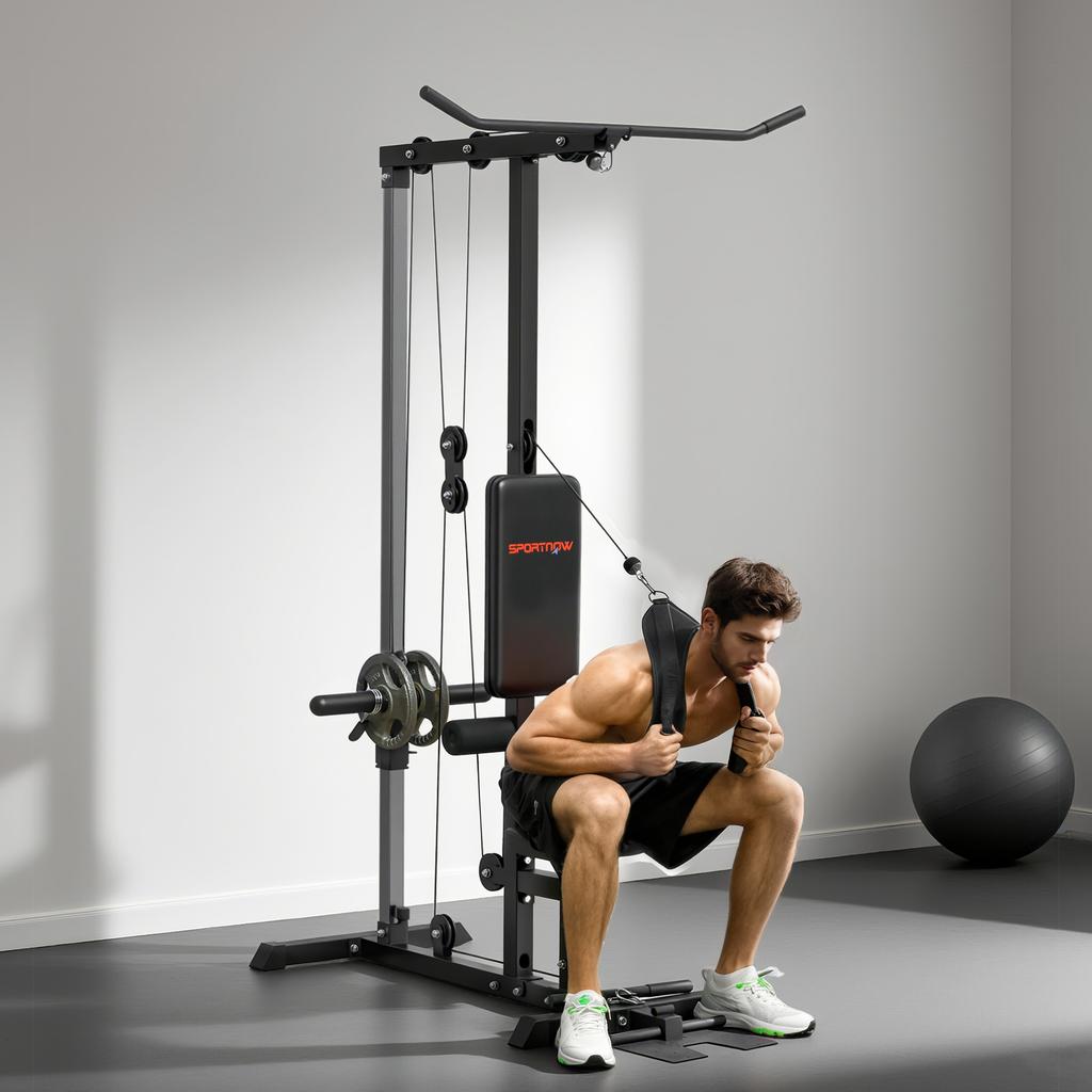 Pull Up Station, Power Cage with Adjustable Seat, for Home Gym - Black