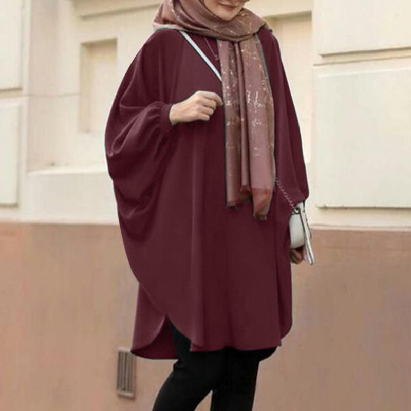 

ZANZEA Женская повседневная свободная блузка с круглым вырезом и длинными рукавами