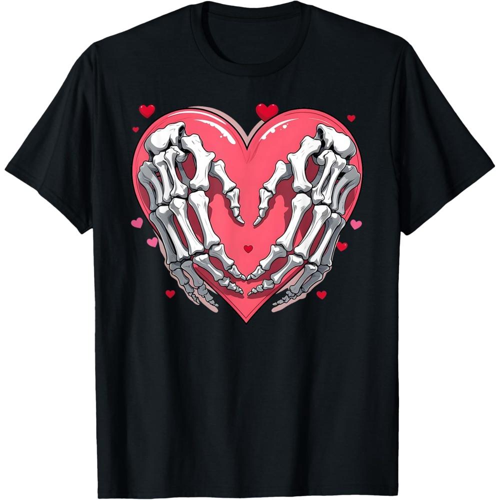Skeleton Hand Heart Valentines Day Funny Couples Love Bones Cotton Men T Shirt XXL чёрный