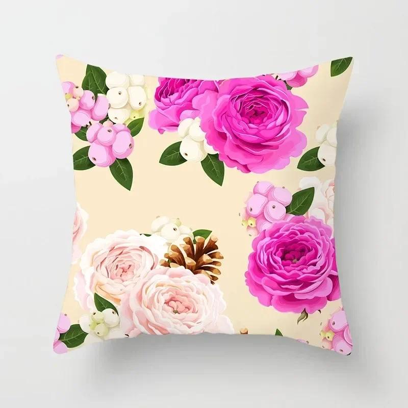 Luxury Home Decor Pillowcase Simple Red Pink Flower Pattern Cushion Cover Living Room Sofa Cushion Cover