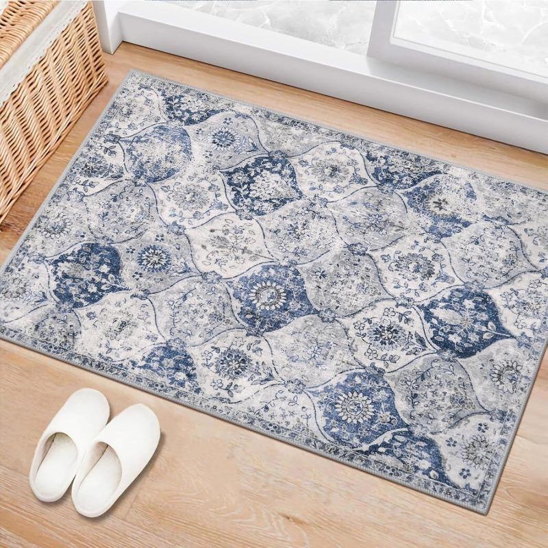 Moroccan Trellis Cream Multi Color Carpet Mat Rug Washable Non-Slip Home Decor for Kitchen Entryway Bathroom Bedroom Indoor