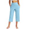 women's High Waist Solid Color Capris Wide Leg Pants Casual Pocket Yoga Cropped Trousers