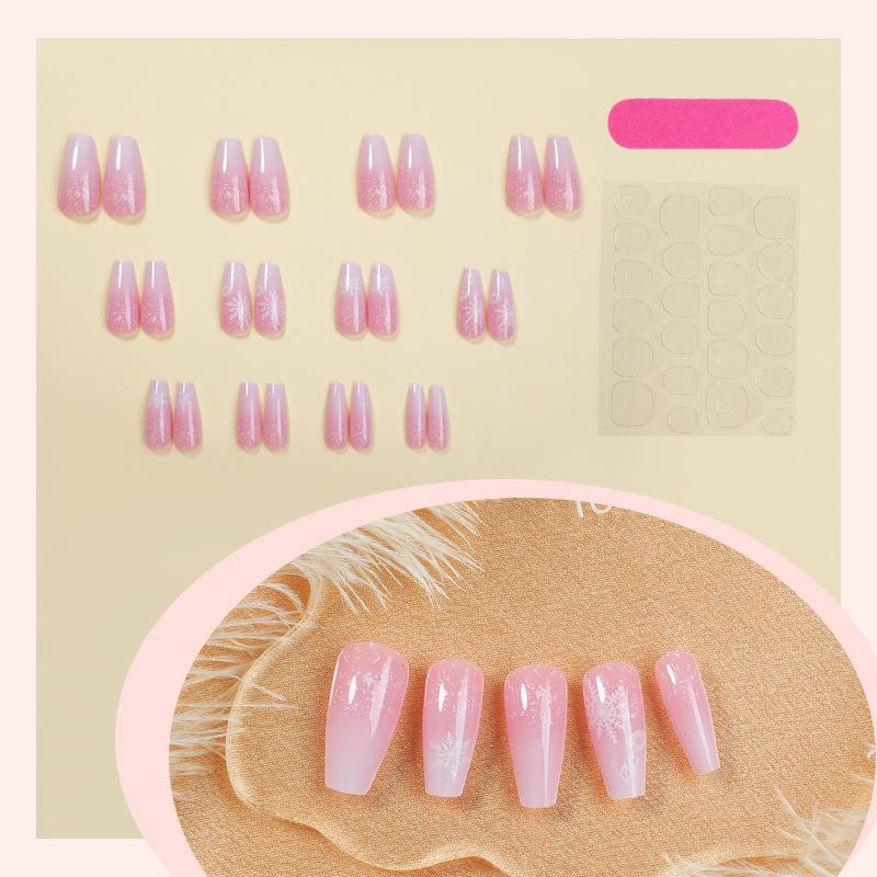 Cross-border Christmas Gradient Glitter Snowflake Nail Decals - Cute Long Trapezoid Nail Art Stickers